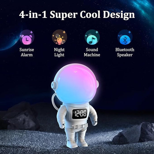 Astronaut Kids Sunrise Alarm Clock & Sound Machine with 22 Colors Night Light, Bluetooth Speaker, Dual Alarms & 7 Wake Up Sounds, 21 Sleep Sounds, Wake Up Light Clock for Bedroom, Room Decor, Gift