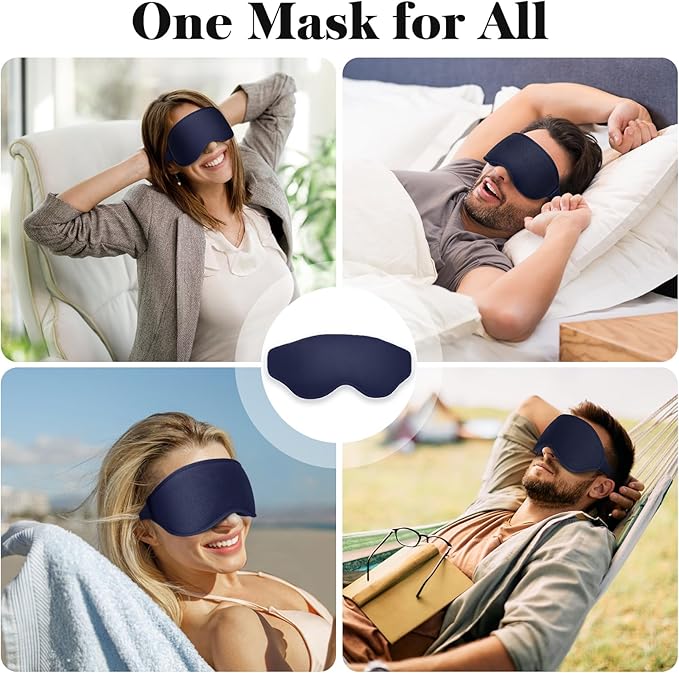 3D Eye Mask Sleep Mask for Men & Women, 100% Pressure-Free & Light Block-Out Eye Mask for Sleep with Easy Adjustable Strap, Night Eye Cover for Travel, Blue