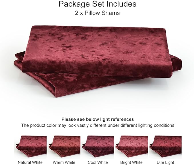 PHF Truly Velvet Pillowcases King Size, No Insert, 2 Pack Ultra Soft Breathable Pillow Shams Covers with Envelope Closure, 20" X 36" Luxury Cozy Warm Fuzzy Flannel, Wine Red