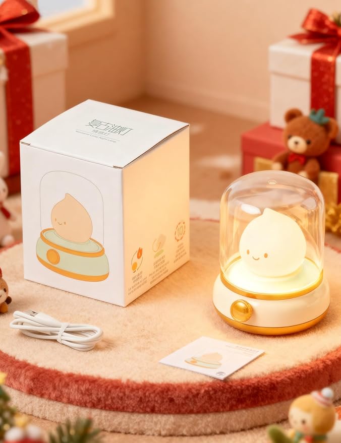 Smiley Night Light for Baby Nursery, Rechargeable LED Candle Lamp, Dimmable Eye, Caring Mood Light with Timer, Cute Portable Nightlight Gift for Mom, Kids, Toddler, Bedroom & Decor