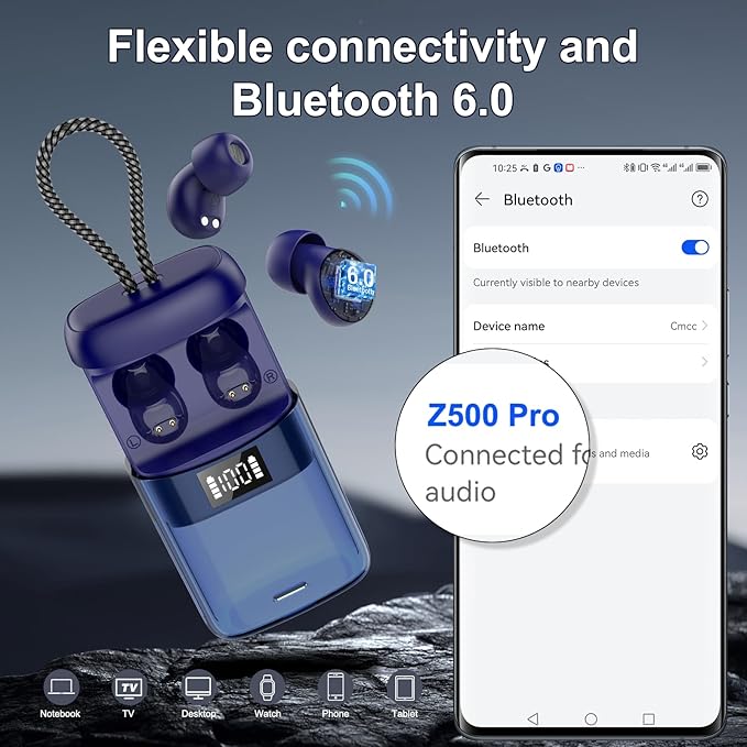 2026 Sleep Earbuds Bluetooth 6.0 in Ear, Mini Sleep Headphones with Sleep Monitor and APP, Small Earplugs for Side Sleepers, 48H Playtime Sleep Earphones with Sleep Mode, Personal Alarm, Blue