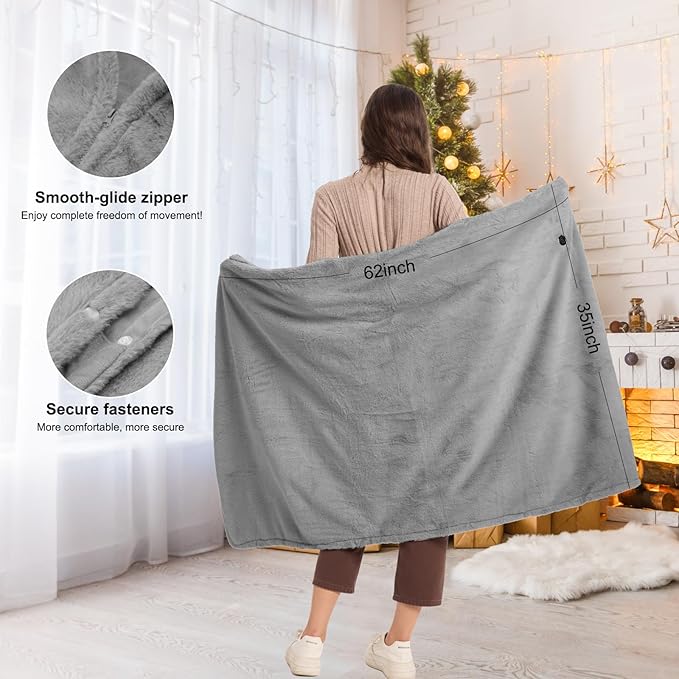 16000mAh Heated Blanket Battery Operated Soft Cordless Heated Blanket Shawl Portable Heated Throw Blanket Poncho Wraps Fast Heating with 3 Heat Levels 6 Heating Zones