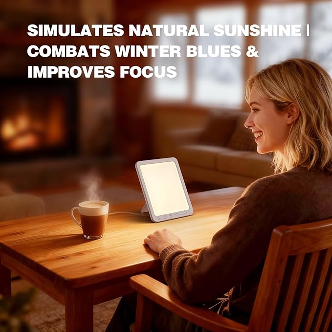 Light Therapy Lamp-10000 Lux UV-Free Portable Warm Light Therapy for Improving Mood & Enhance Sleep, Sun Lamp LED Therapy with 3 Colors, 5 Brightness, Happy Lamp for Home & Office