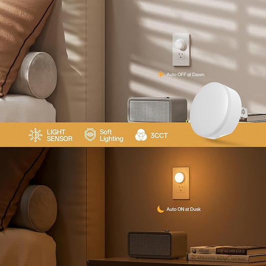 Night Lights Plug in, Auto Dusk to Dawn Sensor, 3CCT, 3 Brightness, Small Night Lights, Automatic On and Off Night Lamp for Hallway,Bedroom, Stairway, Energy Efficient, 12Pack