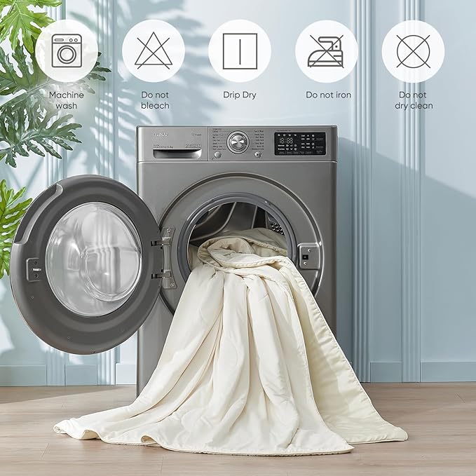 Snuggle Sac Natural Viscose Cooling Comforter Queen Size, Lightweight Breathable Silky Cooling Bedding with Q-Max>0.45 for Bedroom, Home Decor, Hot Sleepers & Night Sweats, Snow Ivory 90"x90"