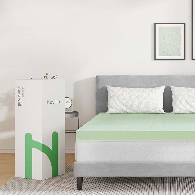 Novilla Mattress Topper Full, High Density 4 Inch Memory Foam Mattress Topper with Gel Infusion for Pressure-Relieving & Cooling, Medium Soft Full Size Mattress Topper, Airflow Design Green