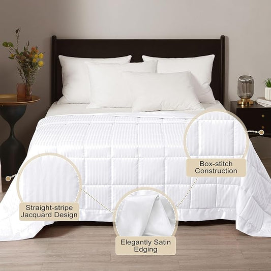 downluxe Weighted Blanket Queen Size, 15 lb Weighted Blanket with Glass Beads for All Season, Machine Washable Heavy Blanket (White, 90 X 90 Inch)