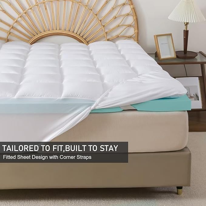 Memory Foam Mattress Topper Twin 2inch+2inch, Pressure-Relieving Bed Topper with Secure Strap Design for Back Pain, Soft and Supportive, Shredded Memory Foam