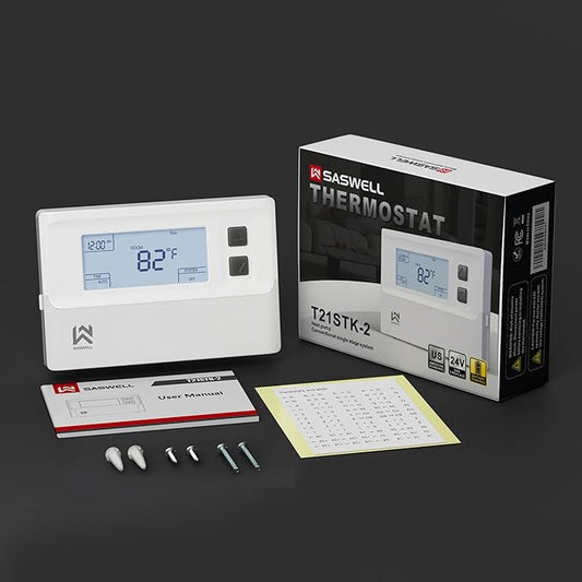 T21 Programmable Thermostat for Home, Digital Thermostat 1 Heat/1 Cool Compatible with Heat Pump and Single-Stage Systems, Dual Power Options Battery-Powered No C-Wire Required