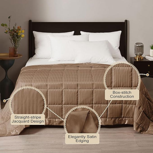 downluxe Weighted Blanket Queen Size, 15 lb Weighted Blanket with Glass Beads for All Season, Machine Washable Heavy Blanket (Brown, 90 X 90 Inch)