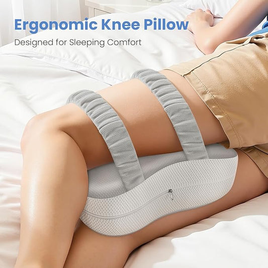 JINXIA Knee Pillow for Side Sleepers, Comfortable Memory Foam Leg Pillow for Side Sleeping, Pillow Sleeping Between Legs Aligns Spine, for Hip, Back & Sciatica Pain Relief, White and Gray