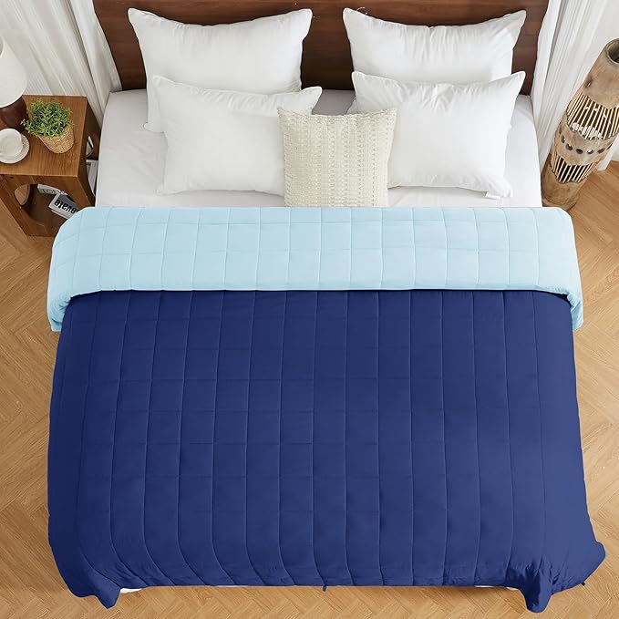 King Size Weighted Blanket for Adults (25 lbs, 80” x 87”, Navy & Blue) Cooling Heavy Blanket for Sleeping Perfect for 240-260 lbs, Breathable Blanket for Adults & Couple All Season, Machine Washable
