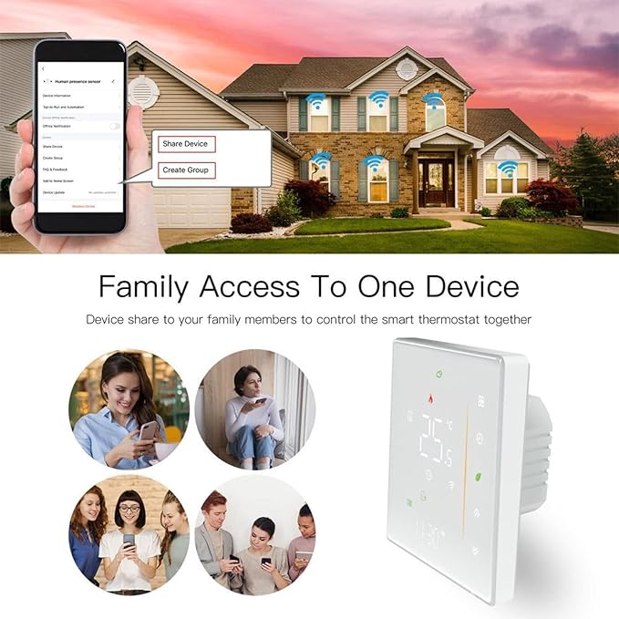 Smart Thermostat Programmable App Voice Control Electric Floor Heating Temperature Controller for ZigBee AC White Suitable for Office Bedroom Living Room