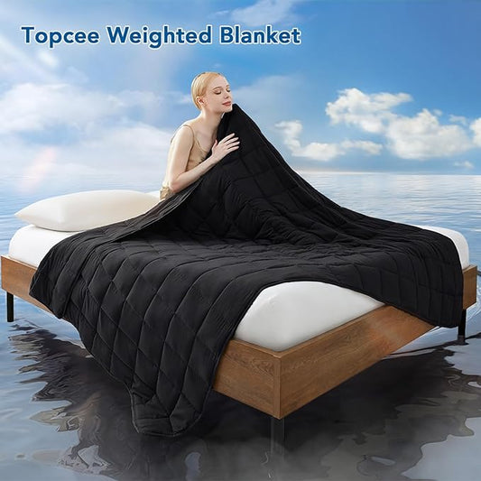 Topcee Weighted Blanket for Adults (15 lbs, 60" x 80") Queen Size Soft Cooling Heavy Blanket Sleeping, Apply to 130-160 lbs Body, Thick Breathable Blanket with Glass Bead, Easy Care