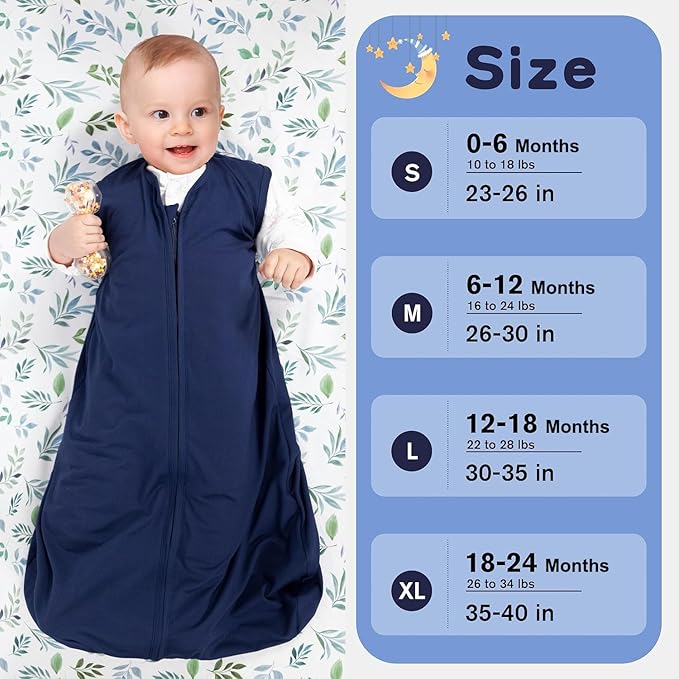 Baby Sleep Sack 6-12 Months Baby Wearable Blanket 100% Rayon Cotton 2-Way Zipper Toddler Sleeping Sack,Comfy Soft Lightweight TOG 0.3(Cyan)