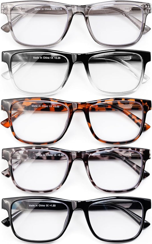 5 Pack Oversized Blue Light Blocking Reading Glasses Men Large Square Wide Readers for Men Big Head/Large Face