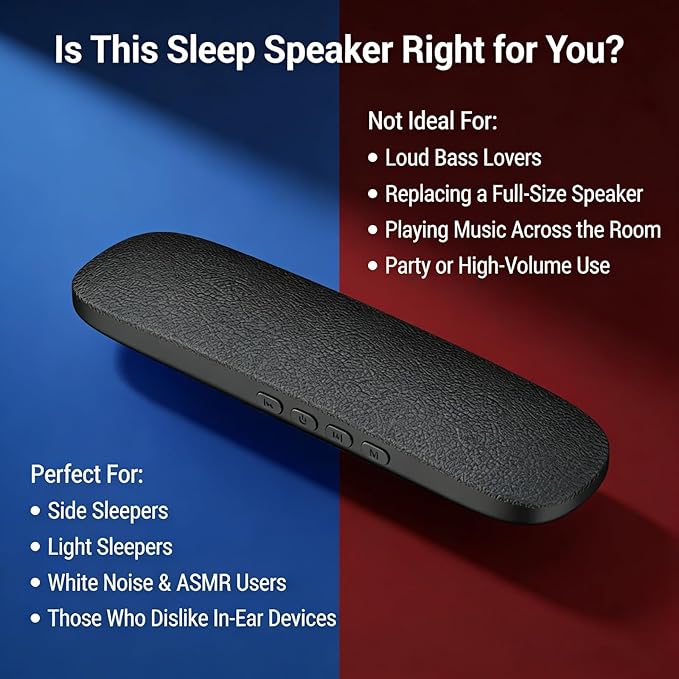Bone Conduction Bluetooth Under Pillow Speaker, Ultra-Thin Non-in-Ear Sleep Speaker with Sleep Timer, TF Card, Portable Speaker for Side Sleepers, Travel & White Noise (Black)