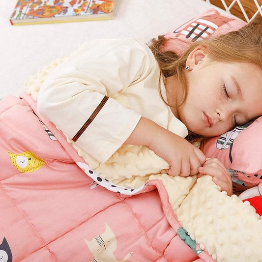 Uttermara Weighted Blanket 5 lbs, Ultra Cozy Minky Fleece and Cotton Sided with Cartoon Patterns, Reversible Heavy Blanket Great for Sleeping, 36x48 inches, Pink Cat