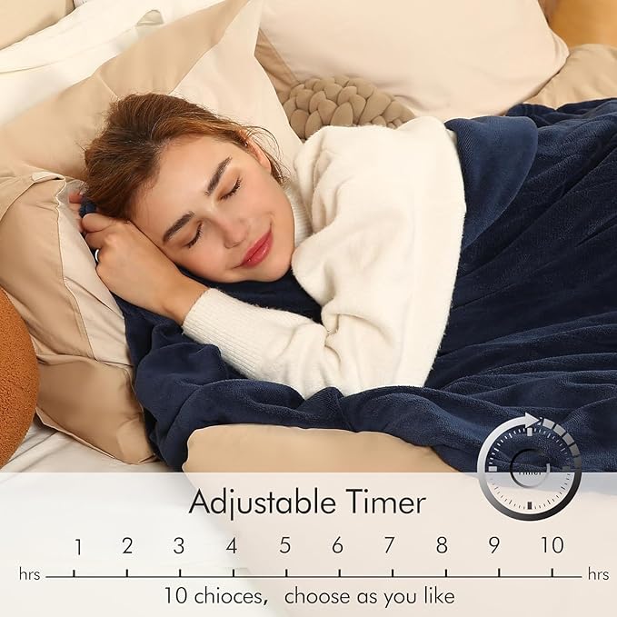Electric Blanket Full Size, 72"x84" Heated Blanket Full Size with 1-10 Hours Adjustable Timer & 6 Heating Levels, Ultra Soft and Thick Heating Blanket for Full Body Warming, Blue