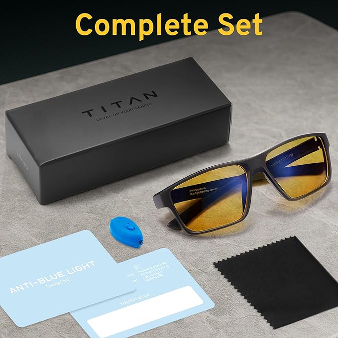 Titan Gaming Glasses, Blue Light Blocking, Night Driving Glasses for Men, Computer Protection Christmas Gift for Gamers