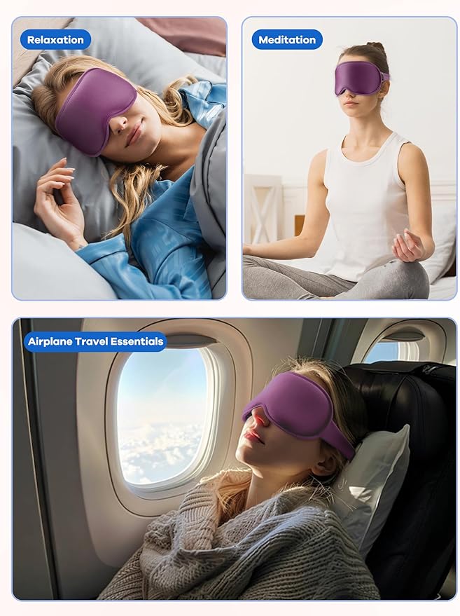 6oz Weighted Cooling Gel Sleep Mask for Senior Relaxation, 3D Blackout Eye Mask for Seniors Adults & Light Sleepers, Gentle Chill, Eyelash Friendly, Adjustable Strap, Travel Bag (Purple)