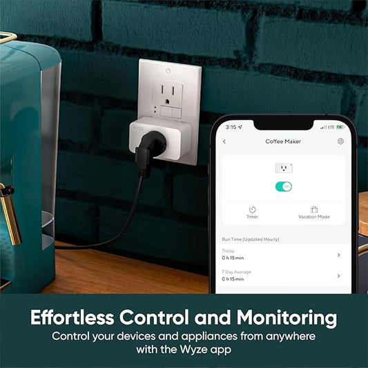 Smart Plug by Wyze Lifestyle, 2.4GHz Smart Home Wi-Fi Plug Outlet Compatible with Alexa, Google Assistant, IFTTT, 15 A, Remote Control, No Hub Required, 2-Pack, Certified for Humans