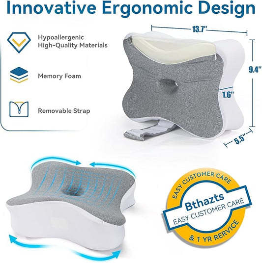 Long Knee Pillow for Side Sleepers Between Legs, Memory Foam Leg Pillow for Side Sleeping with Strap, Sciatica Pain Relief Pillow for Hip Pain, Spine Aligning, Back Pain, Pregnancy-Under