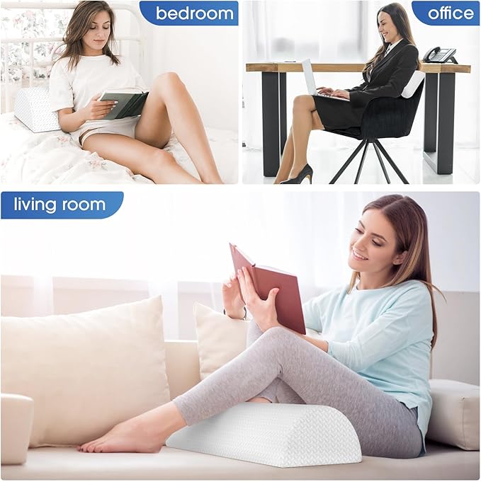 Knee Pillow for Back Sleeping Memory Foam Half Moon Bolster Pillow for Legs, Under Knee Support, Ankle & Foot Comfort Orthopedic Pillow for Side Sleepers (White, 22" x 8.7" x 5.3")