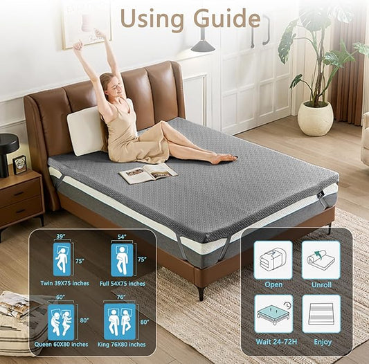 3 Inch Memory Foam Mattress Topper Twin Size - CertiPUR-US Certified - Gel Cooling Mattress Pad with Removable Bamboo Cover,Bed Topper for Pressure Relief(White) (Gray, King)