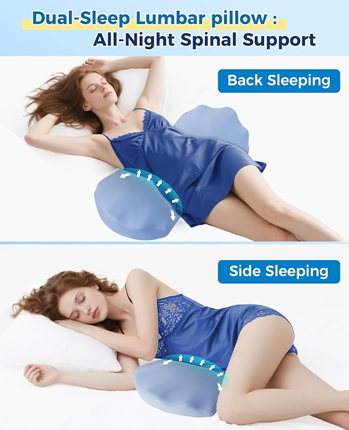 Lumbar Support Pillow for Sleeping – Memory Foam Lower Back Pillow for Bed for Back Pain Relief - Ergonomic Support for Side&Back Sleepers-Rest Pillow for Car, Futon Sofa Bed with Washable Cover
