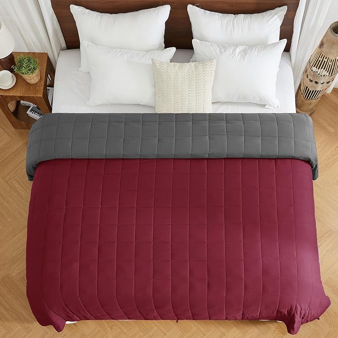 King Size Weighted Blanket for Adults (20 lbs, 80” x 87”, Red Grey) Cooling Heavy Blanket for Sleeping Perfect for 190-210 lbs, Breathable Blanket for Adults & Couple All Season, Machine Washable