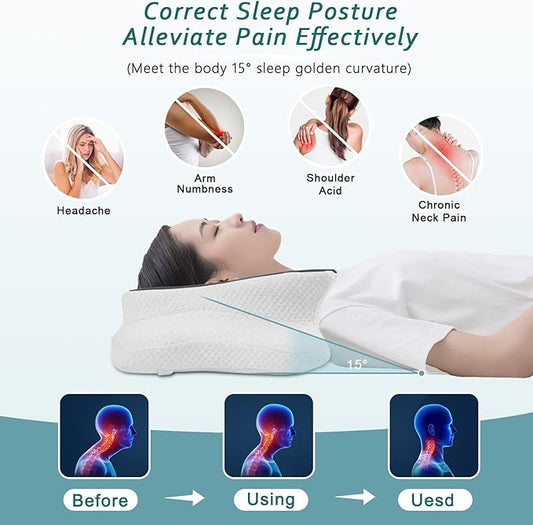 Cervical Neck Pillow for Pain Relief Sleeping, Contour Memory Foam Pillows, Ergonomic Side Sleeper Pillows for Adults, Cooling Orthopedic Neck Support Pillow for Back Stomach Sleepers