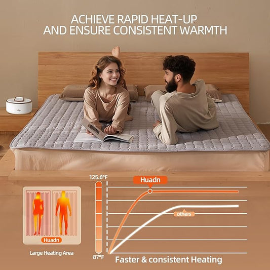 Water Heated Mattress Pad Queen Size - Wire-Free Electric Bed Warmer with Remote Control, Quiet Temperature Control 32-149°F, Machine Washable