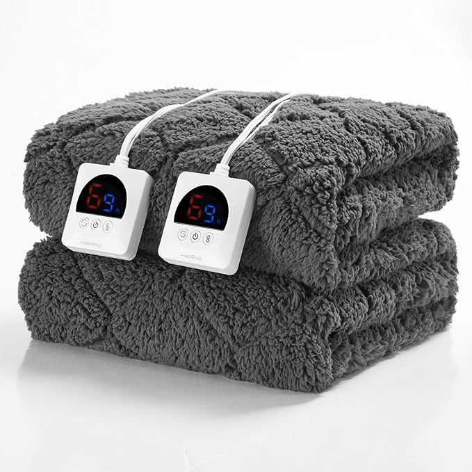 Electric Heated Mattress Pad 78x80IN Dual Controllers Heating Mattress Pad King Size 6 Heat Settings 1-9-Hour Timer Auto-Off Deep Pocket Machine Washable FCC&ETL Certificated Moonbeam Gray