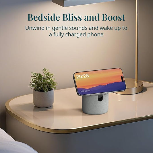 ANJANK White Noise Sound Machine with Wireless Charger Stand, 20 Soothing Sleep Sounds, 32-Levels Volume, Auto-Off Timer, Magnetic Charging for iPhone, White Noise Machine for Adults, Home, Travel