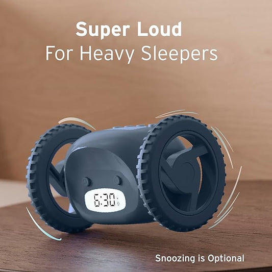 CLOCKY Alarm Clock on Wheels – Loud Rolling Alarm Clock for Heavy Sleepers | Runaway Clock That Jumps & Runs to Wake You Up | Funny Unique Gift for Adults, Teens & Kids Bedrooms (Slate)