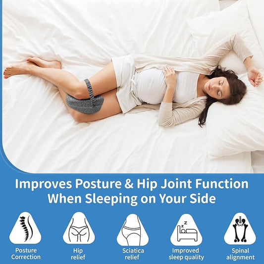 Knee Pillow for Side Sleepers, Leg Pillow with Elastic Strap, Smooth Spine Pillow for Side Sleeping, Thigh Pillows with Removable and Washable Cover, Dark Gray