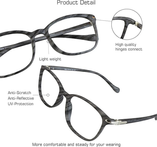 VisionGlobal Blue Light Blocking Glasses for Women/Men, Anti Eyestrain, Computer Reading, TV Glasses, Stylish Square Frame, Anti Glare (Wood, No Magnification)