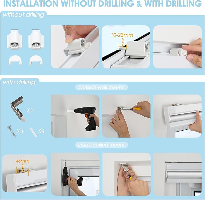 Allesin Motorized Roller Shade Blinds Work with Alexa for Window, 70% Blackout Smart Shades Cordless with Remote Control, Electric Automated Blinds, Customized Size, Lithium Battery Motor(Light Blue)
