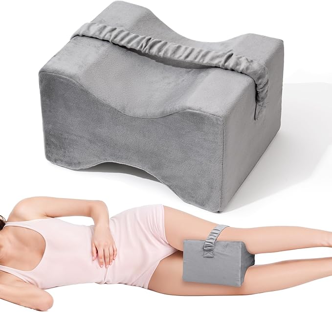 Knee Pillow for Side Sleepers,Leg Pillow for Sciatica,Back,HIPS,Knees,Joints Pain Relief,Pillows for Between Legs While Sleeping Spine Alignment Support & Relieves Pressure,Basic Strap,Natural Grey