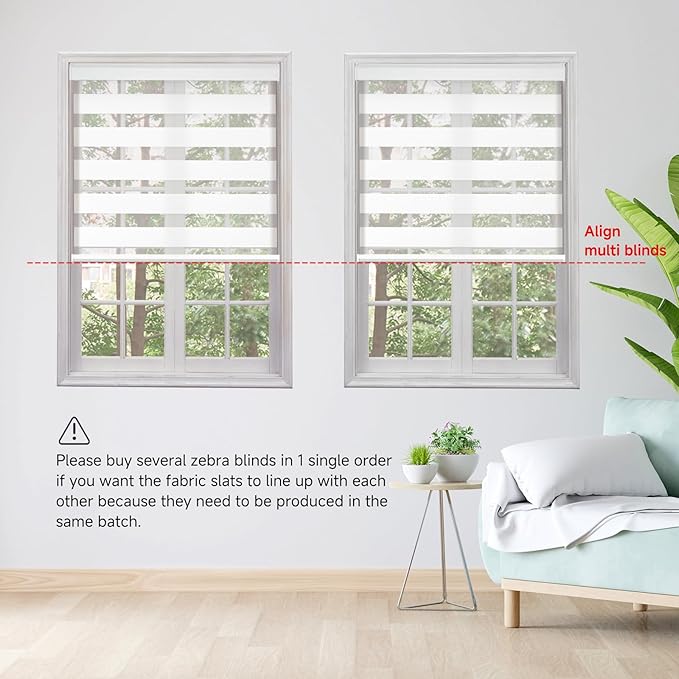 Motorized Zebra Blinds, Cordless Blackout Window Shades with Remote, Custom Dual Layer Smart Roller Shades Compatible with Alexa Google Assistant, Automatic Light Filtering Blinds,White