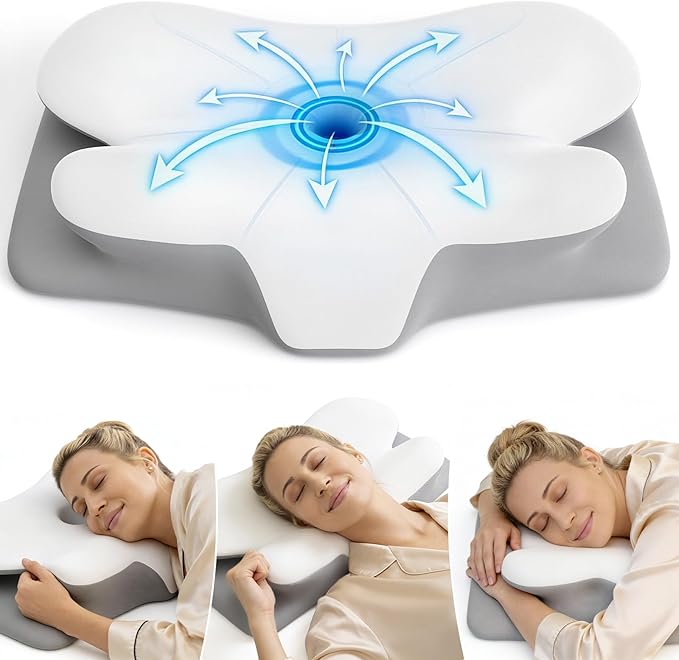 Cooling Cervical Pillow for Neck and Shoulder Pain Relief, Ergonomic Contour Memory Foam Neck Pillow, 2-in-1 Dual Height Orthopedic Bed Pillows for Side Back Stomach Sleepers, Washable Cover