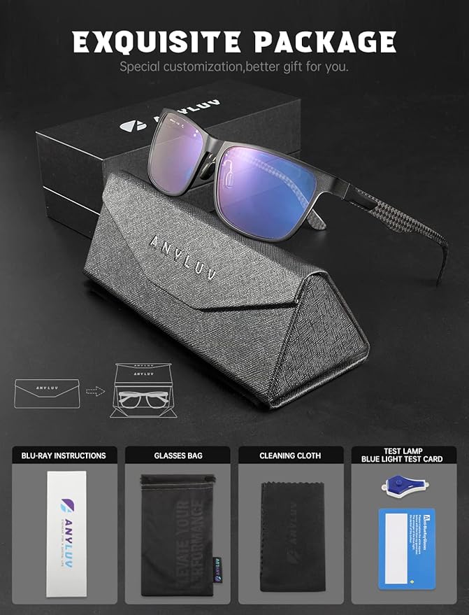 ANYLUV Blue Light Blocking Glasses Men Computer Gaming Glasses Lightweight Al-Mg Metal Anti Eyestrain Eye Protection