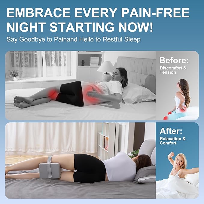 Knee Pillow for Side Sleepers,Leg Pillow for Sciatica,Back,HIPS,Knees,Joints Pain Relief,Pillows for Between Legs While Sleeping Spine Alignment Support & Relieves Pressure,Basic Strap,Arctic Gray