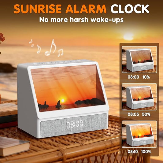 Sunrise Alarm Clock, White Noise Sound Machine for Bedroom, Wake Up Light Sunlight Alarm Clock with Ambient Lights and Bluetooth for Kids Adults and Heavy Sleepers