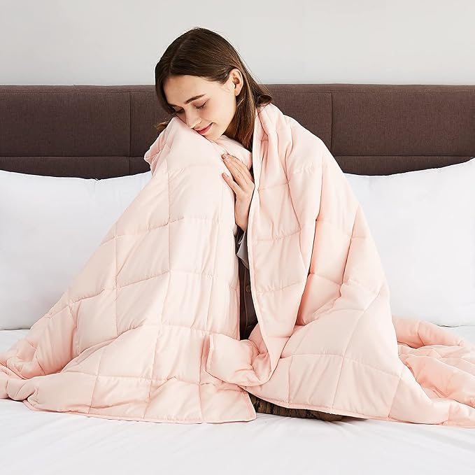 CuteKing Weighted Blanket for Adults(12lbs, 48"x72", Pink) Heavy Blanket for 110-130lbs, Weighted Blanket for Cooling & Heating with Premium Glass Beads, Soft Thick Blanket for Adult All-Season