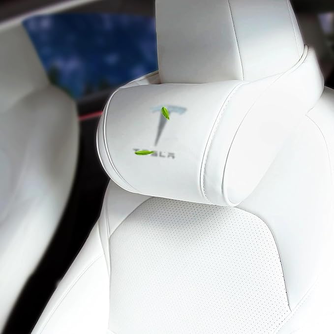 Car Headrest Neck Pillow Support Memory Foam Ergonomic Design Accessory for Driving Seat Fatigue Relief Compatible with Model S X 3 Y & Cybertruck - 2 Pieces