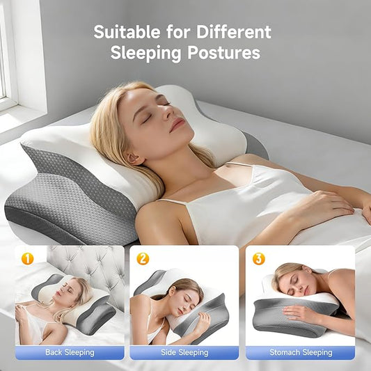 Memory Foam Cervical Neck Pillow, Cervical Pillows for Neck and Shoulder, Ergonomic Contour Bed Pillow Side Sleeper Pillows for Adults, Neck Support Pillow for Back Stomach Sleepers