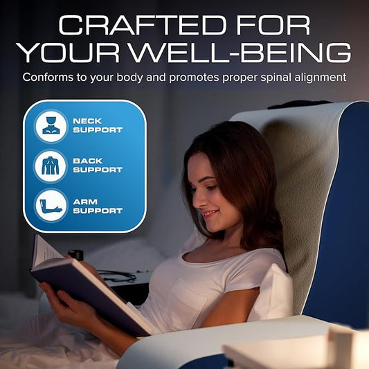 Kolbs Wedge Reading Pillow for Bed, Cushion with Arms for TV, Books, Nursing, Back - Bed Pillow for Sitting Up in Comfort, Plush Backrest. Bed Chair, Sit Up in Comfort (19" Blue)