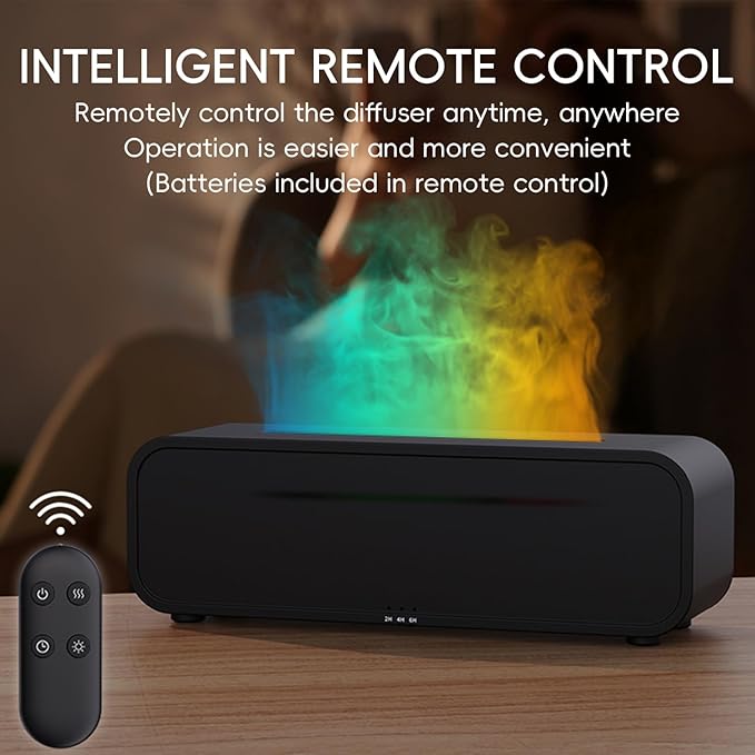 Essential Oil Diffuser, Flame Fire Oil Diffuser, 250ml Cool Mist Aromatherapy Humidifier, Scent Aroma Diffuser with 7 Colors Light, Remote Control, Timer & Auto-Off for Home Room (White)